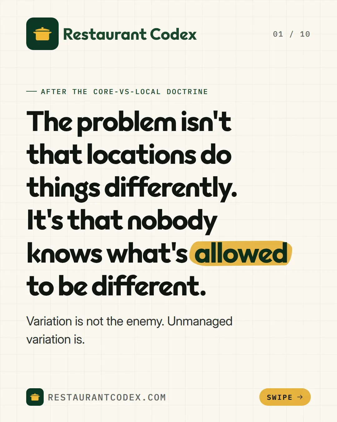 The problem isn't that locations do things differently. It's that nobody knows what's allowed to be different.