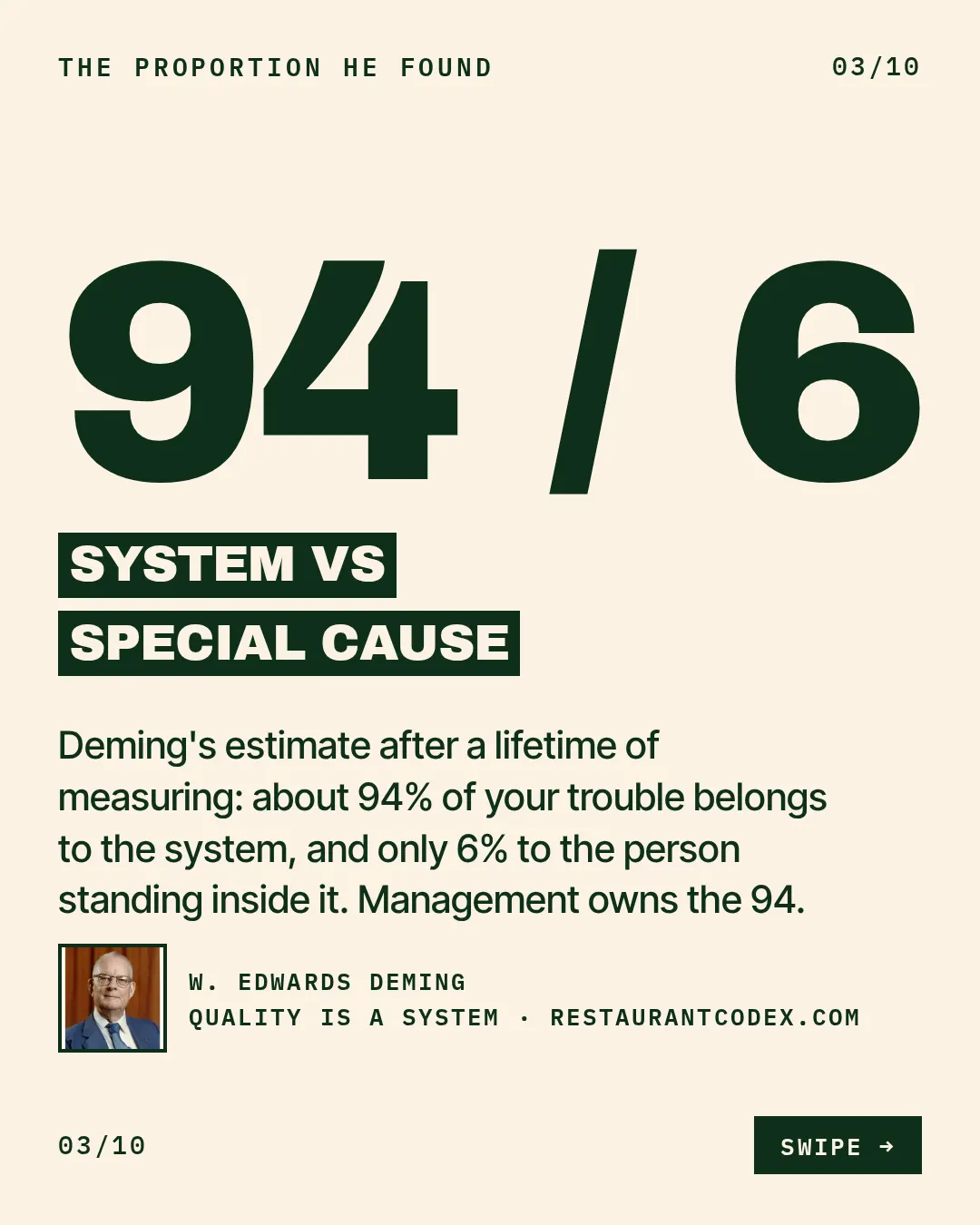 94 a 6: problemas del sistema contra problemas de la gente, según Deming.